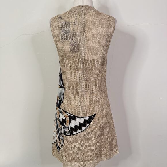 MISSONI Metallic Knit Sleeveless Mini Dress 40 US 4 Gold Graphic Fish Italy RARE - Picture 9 of 14